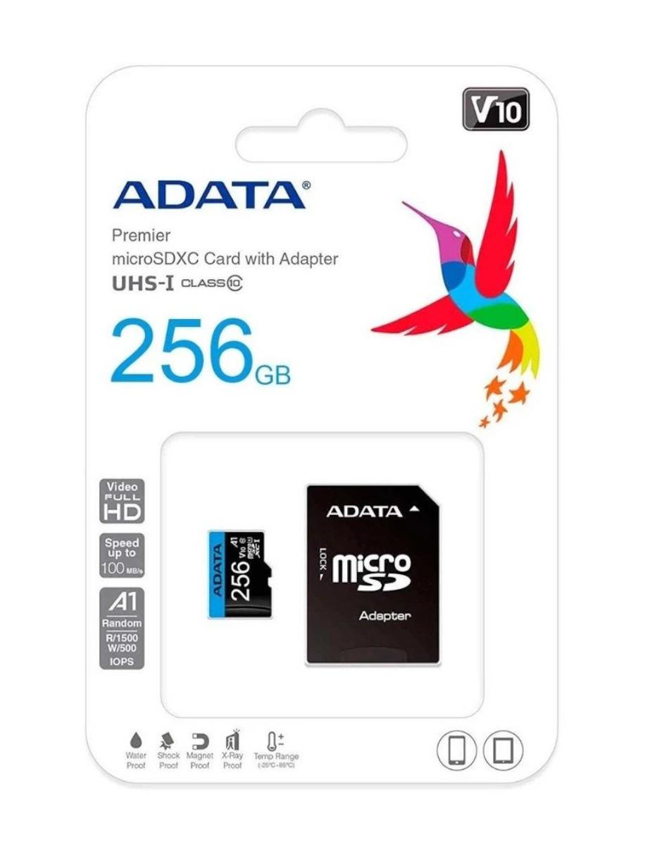 Memoria Micro SDXC 256GB Adata V10 Clase 10 A1 Juegos Full HD AUSDX256GUICL10A1-RA1