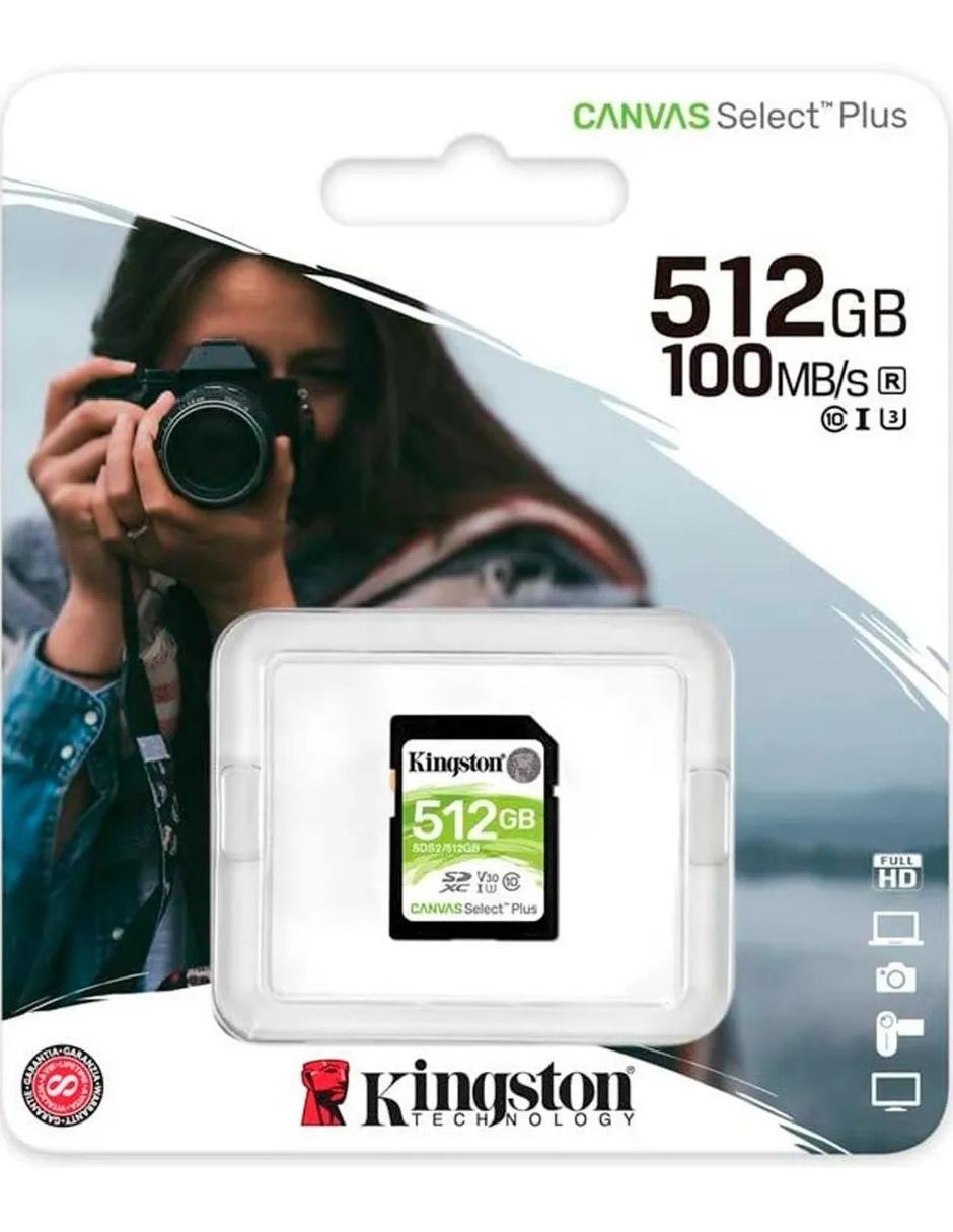 Memoria SD 512 GB Kingston Canvas Select Plus Clase 10 Video 4K V30 Juegos SDS2 512 GB
