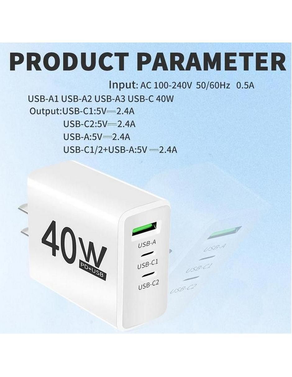 Cargador pared USB tipo A + USB tipo C Cargador pared USB tipo A + USB tipo C