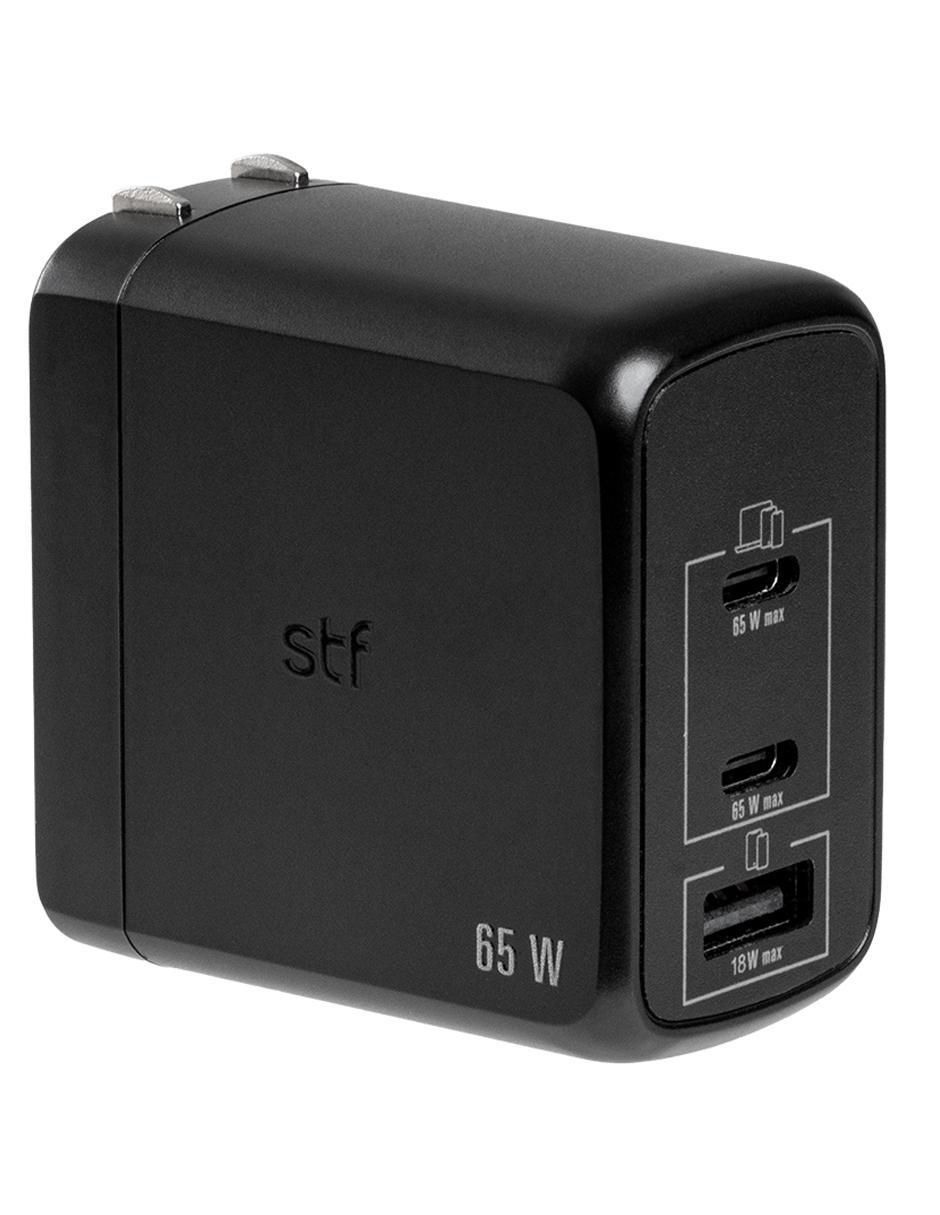 Cargador pared STF de 65 W USB + USB tipo C Carga Ultra Rápida Gan Trenzado