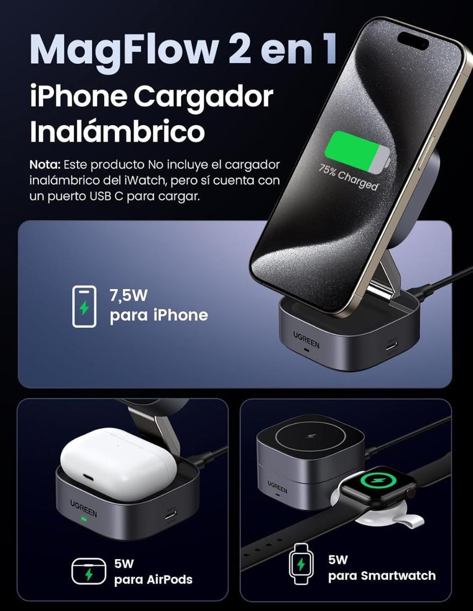 Cargador inalámbrico de 15 W USB tipo C