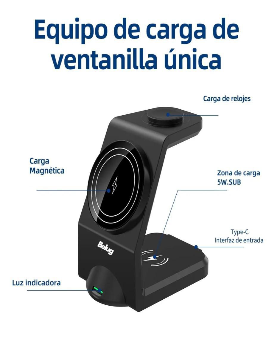 Estación de carga 3 en 1 Belug de 15 w usb tipo c