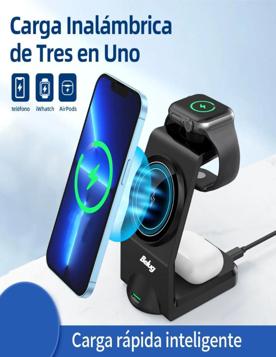 Estación de carga 3 en 1 Belug de 15 w usb tipo c
