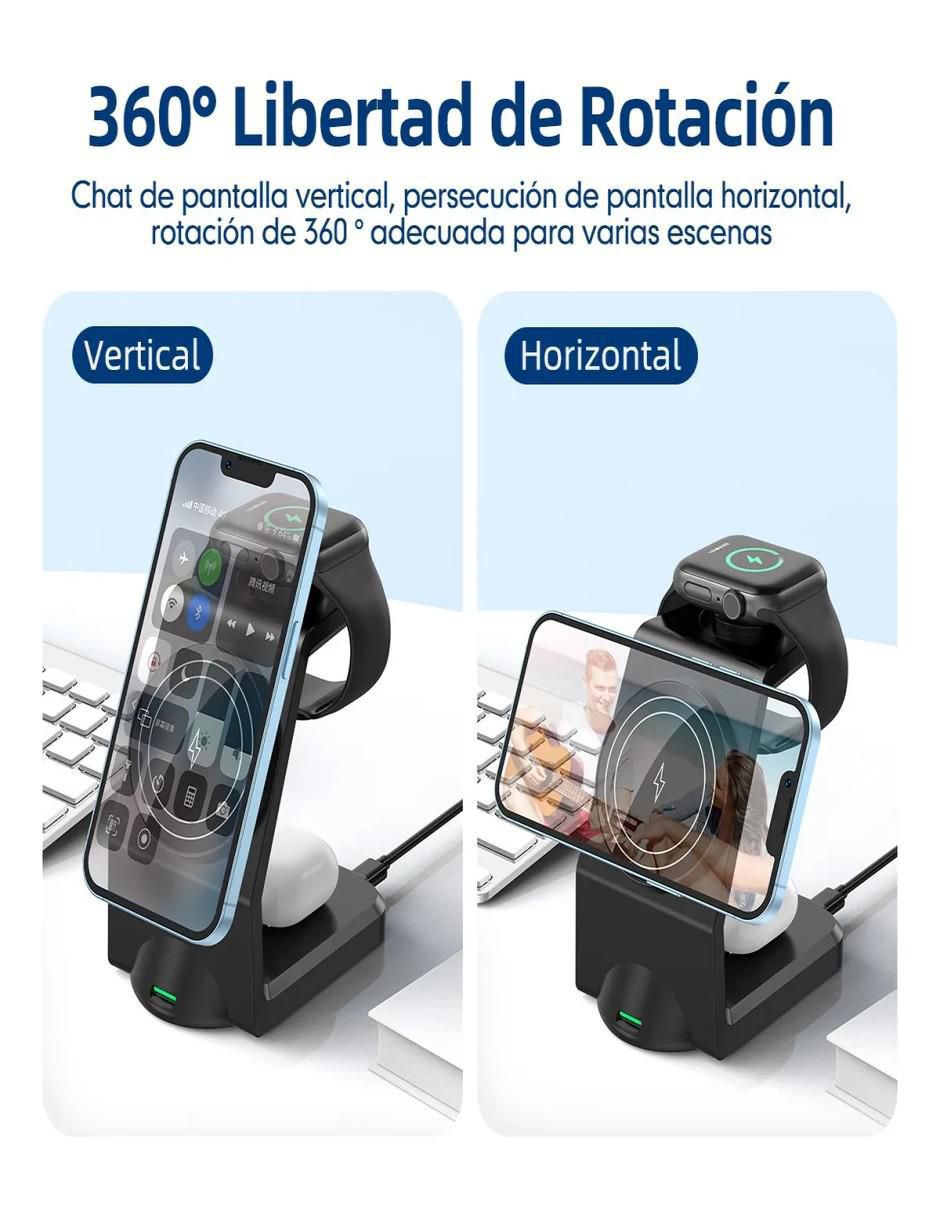 Estación de carga 3 en 1 Belug de 15 w usb tipo c