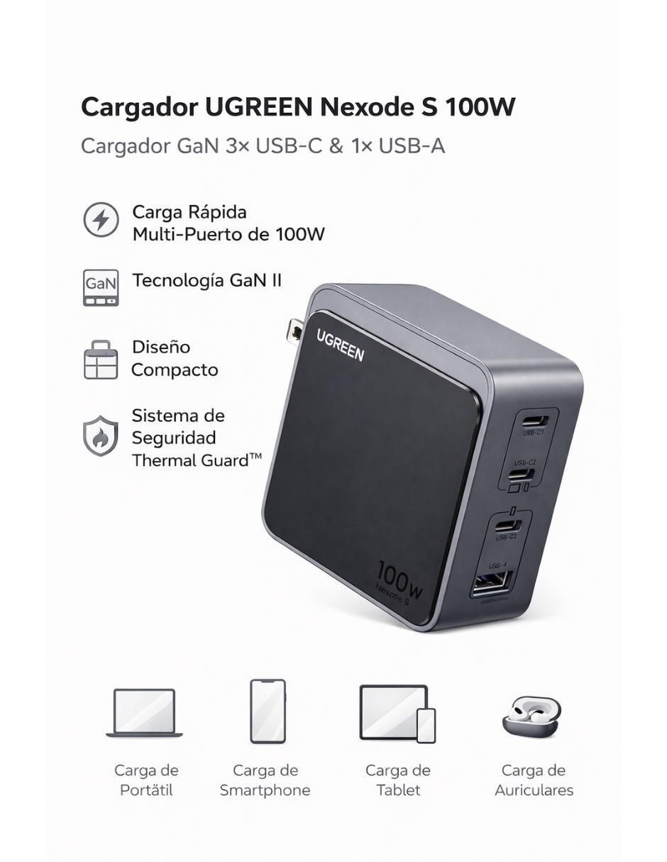 Cargador pared de 100 W USB + USB tipo 45224 2