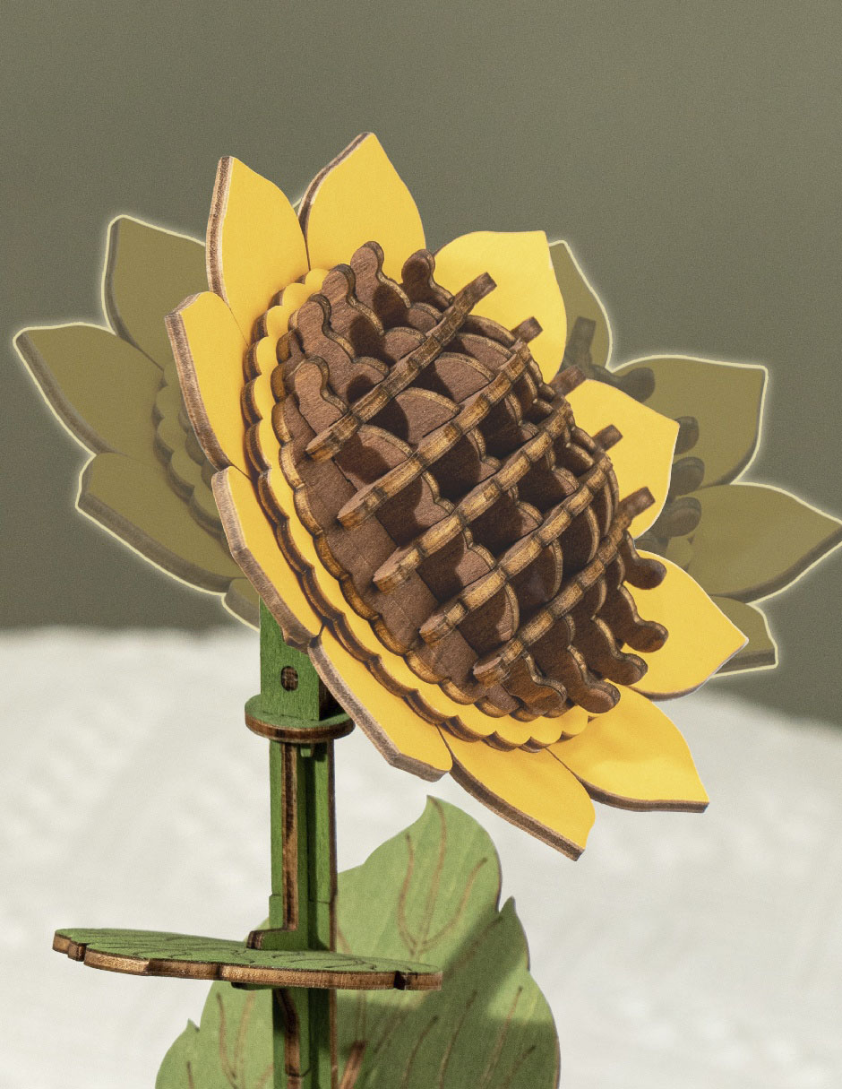 Juguete interactivo rowood sunflower wooden bloom craft 3