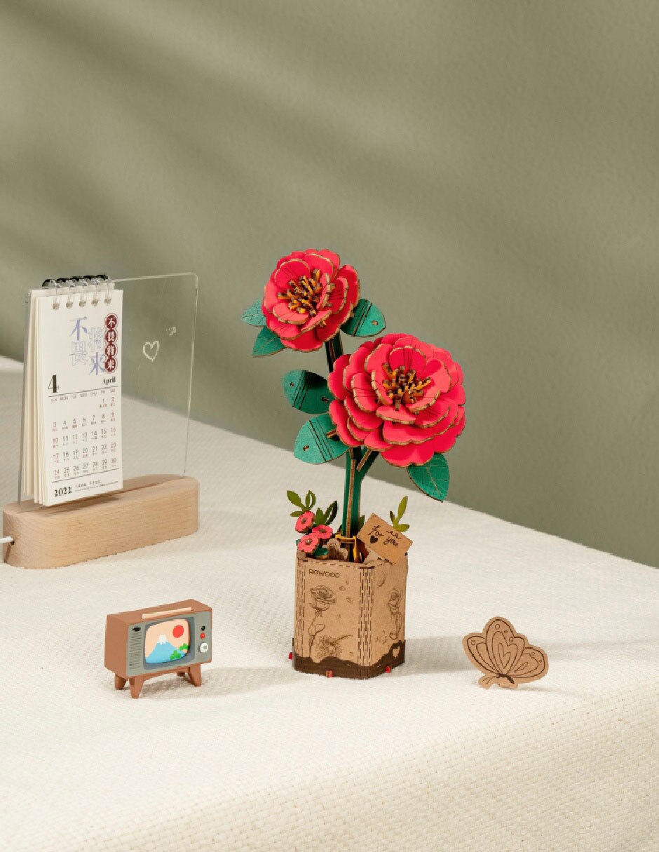 Rompecabezas 3d interactivo floral camelia roja 113 piezas 3