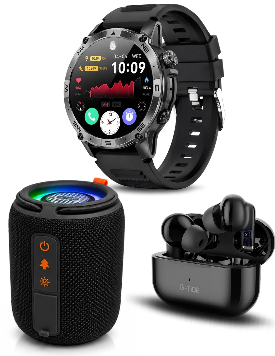 Set Smartwatch R6 Pro + Audífonos L22 + Bocina Sv30 para hombre con Gps integrado Set Smartwatch R6 Pro + Audífonos L22 + Bocina Sv30 para hombre con Gps integrado