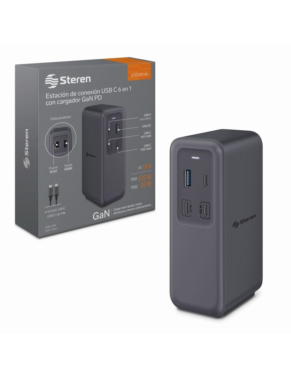 Estación de carga 3 en 1 usb + usb tipo a + usb tipo c 100 w 6
